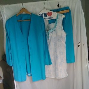 Blue suit w/sky blue embellish neckline